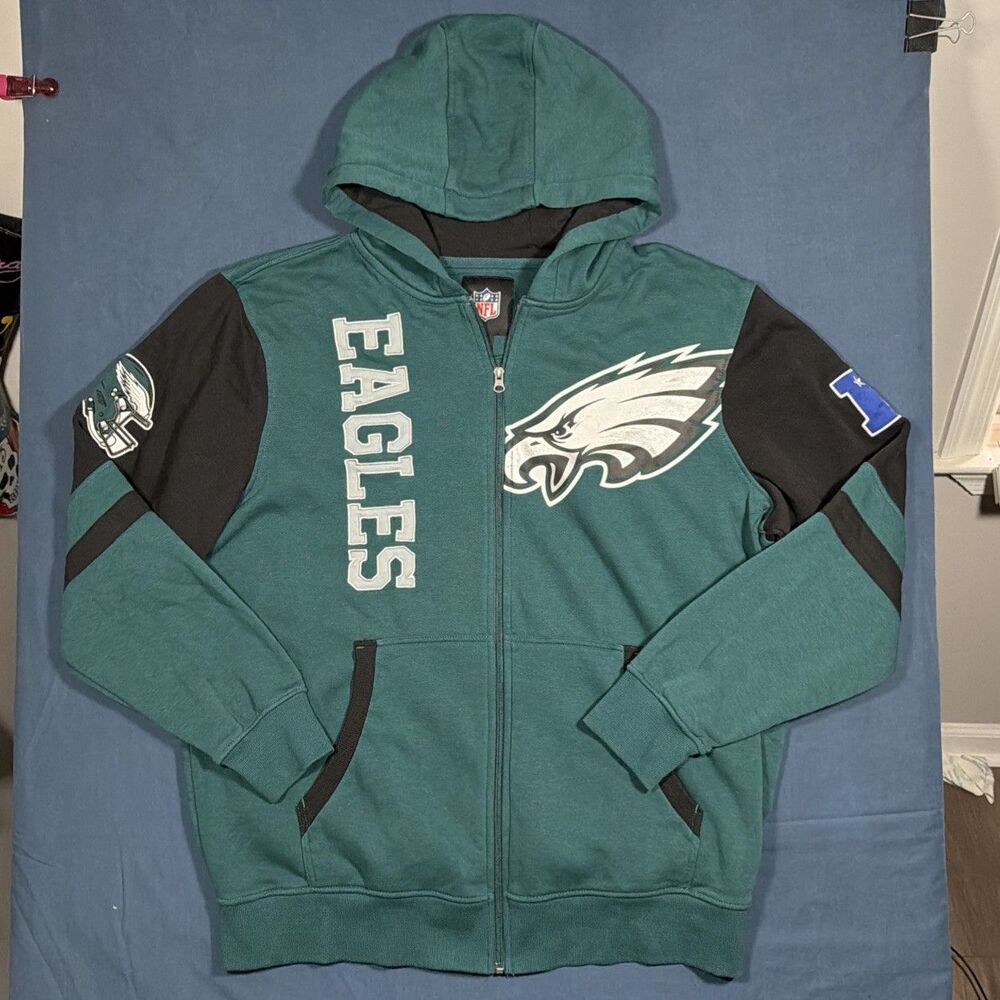 Y2K Philadelphia Eagles NFL Football Green Hoodie Retro Embroidered Full Zip XL